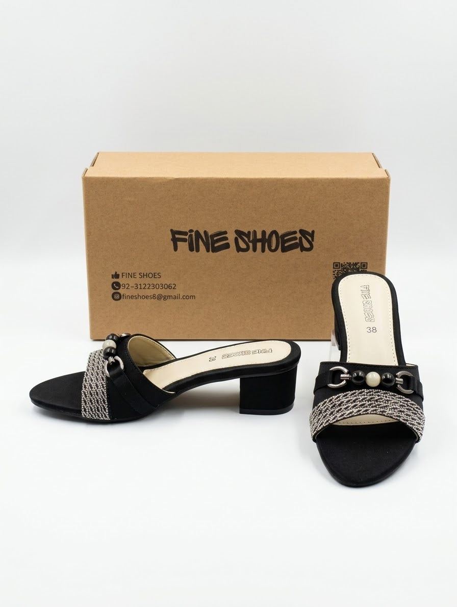 Pearl Embellished Block Heel Mules