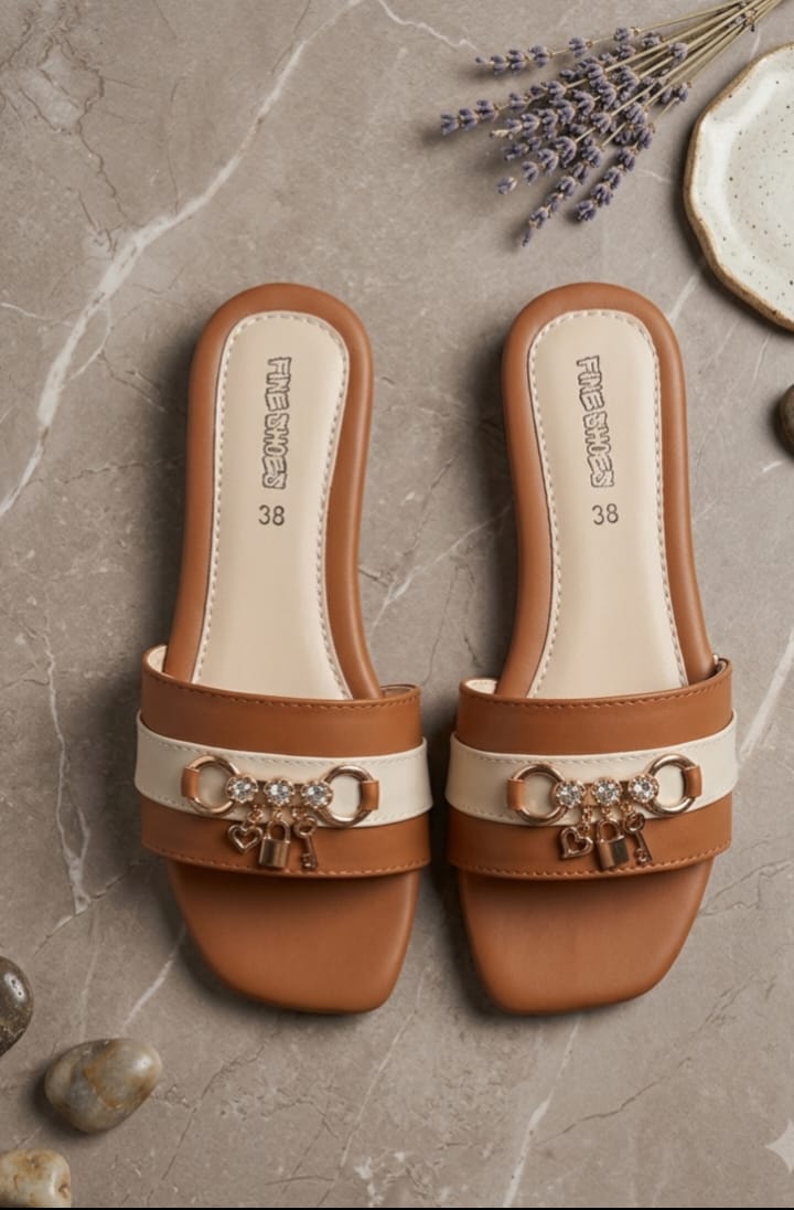Flat Sandal with Gold Chain Detail