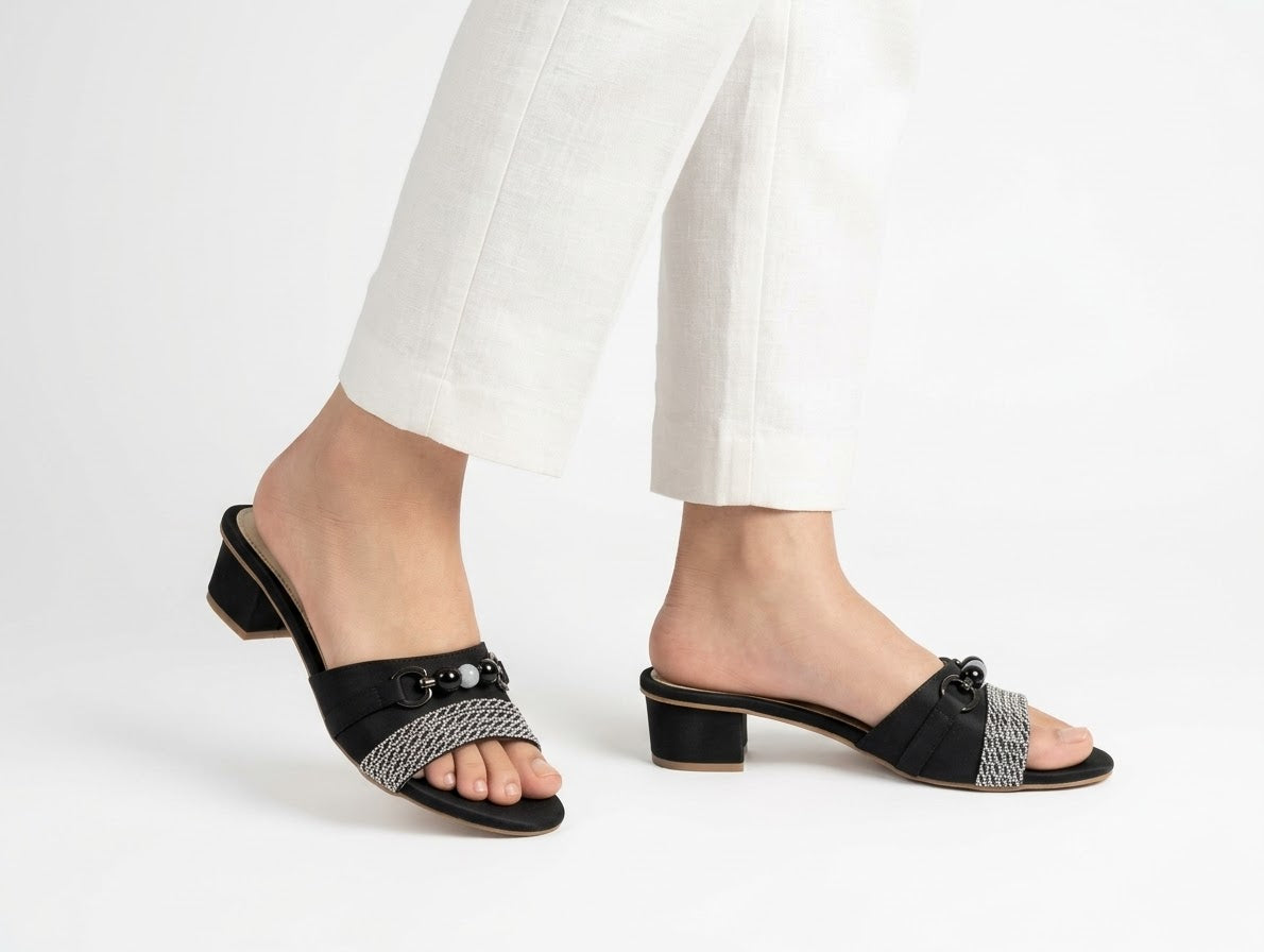 Pearl Embellished Block Heel Mules