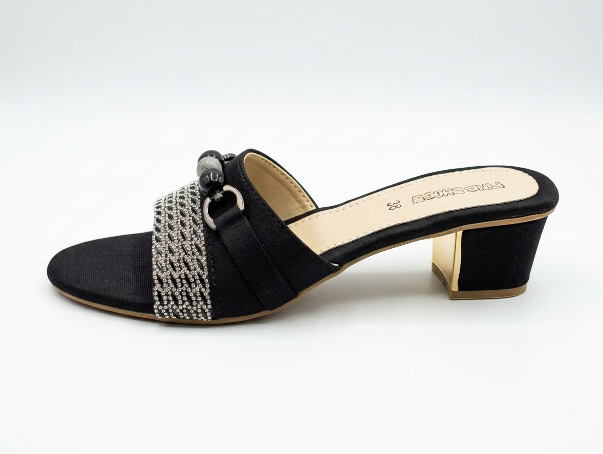 Pearl Embellished Block Heel Mules