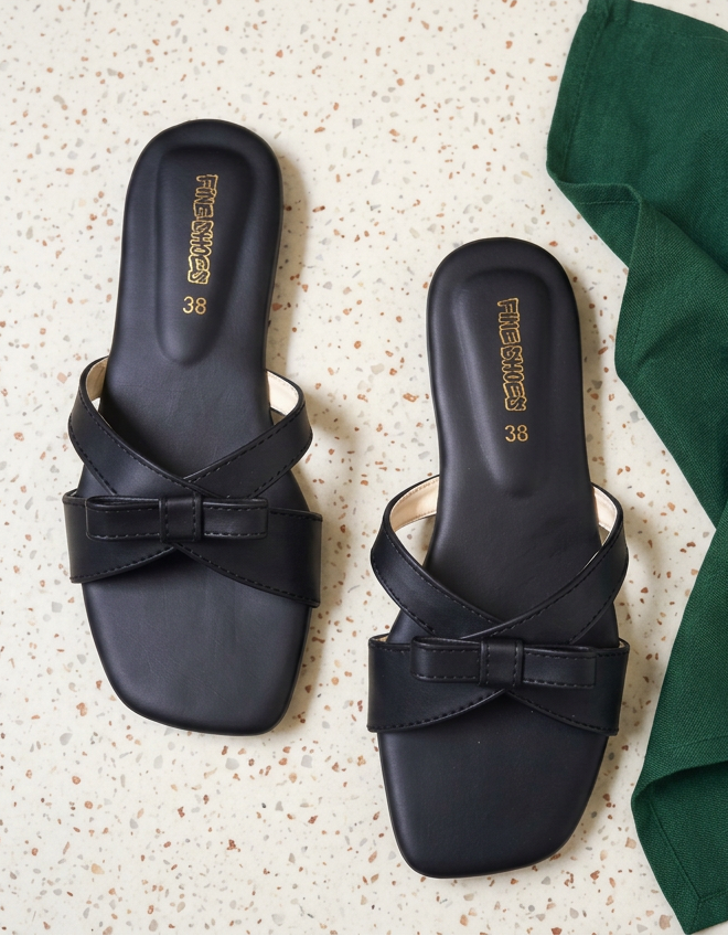 Black Bow Flat Sandals
